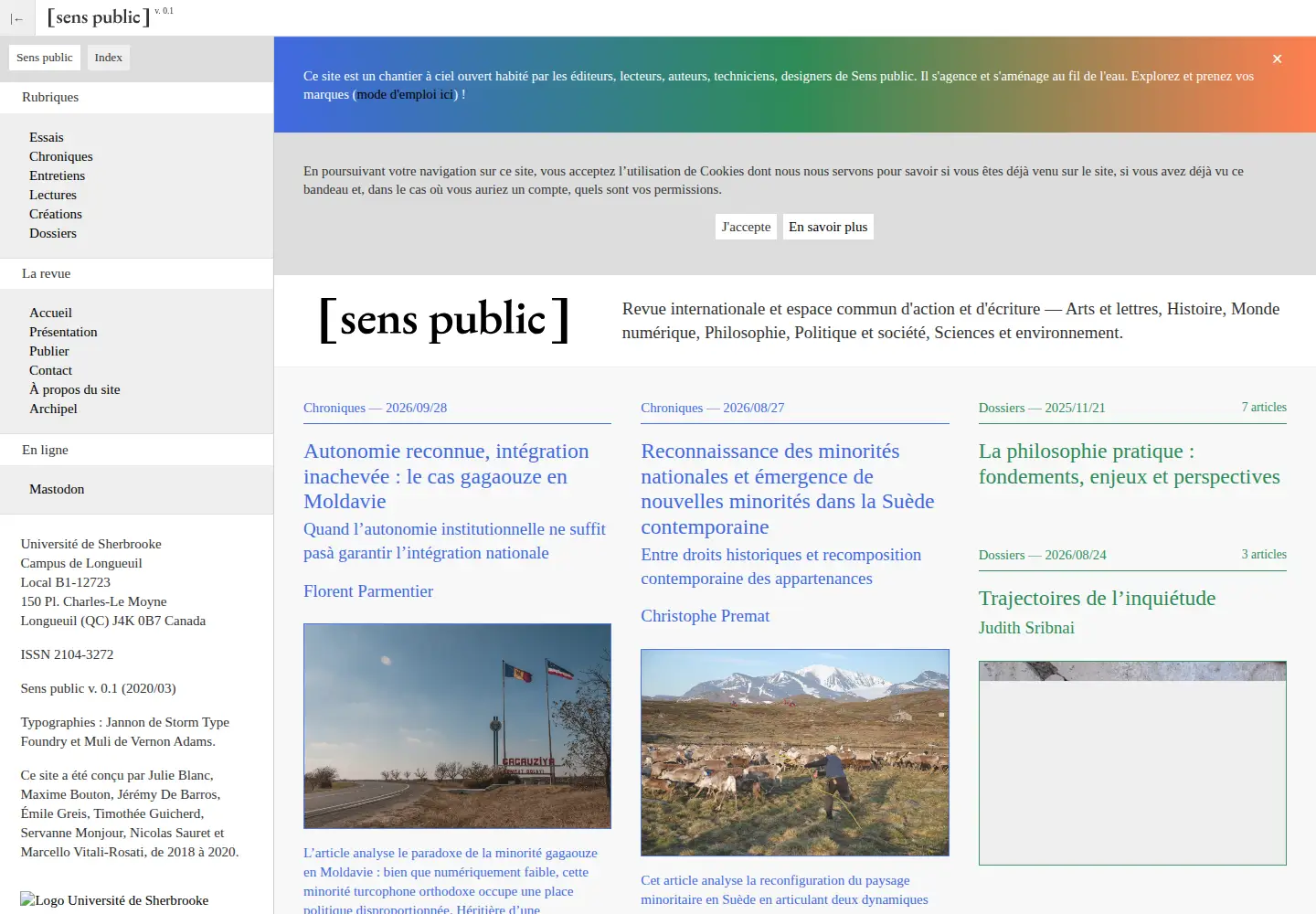 Captured homepage of sens-public.org in the current scan