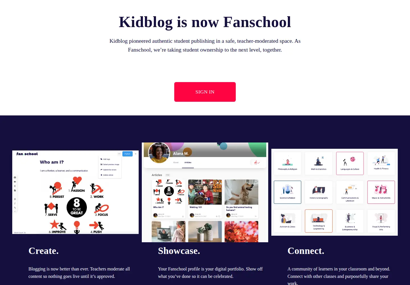 Captured homepage of kidblog.org in the current scan