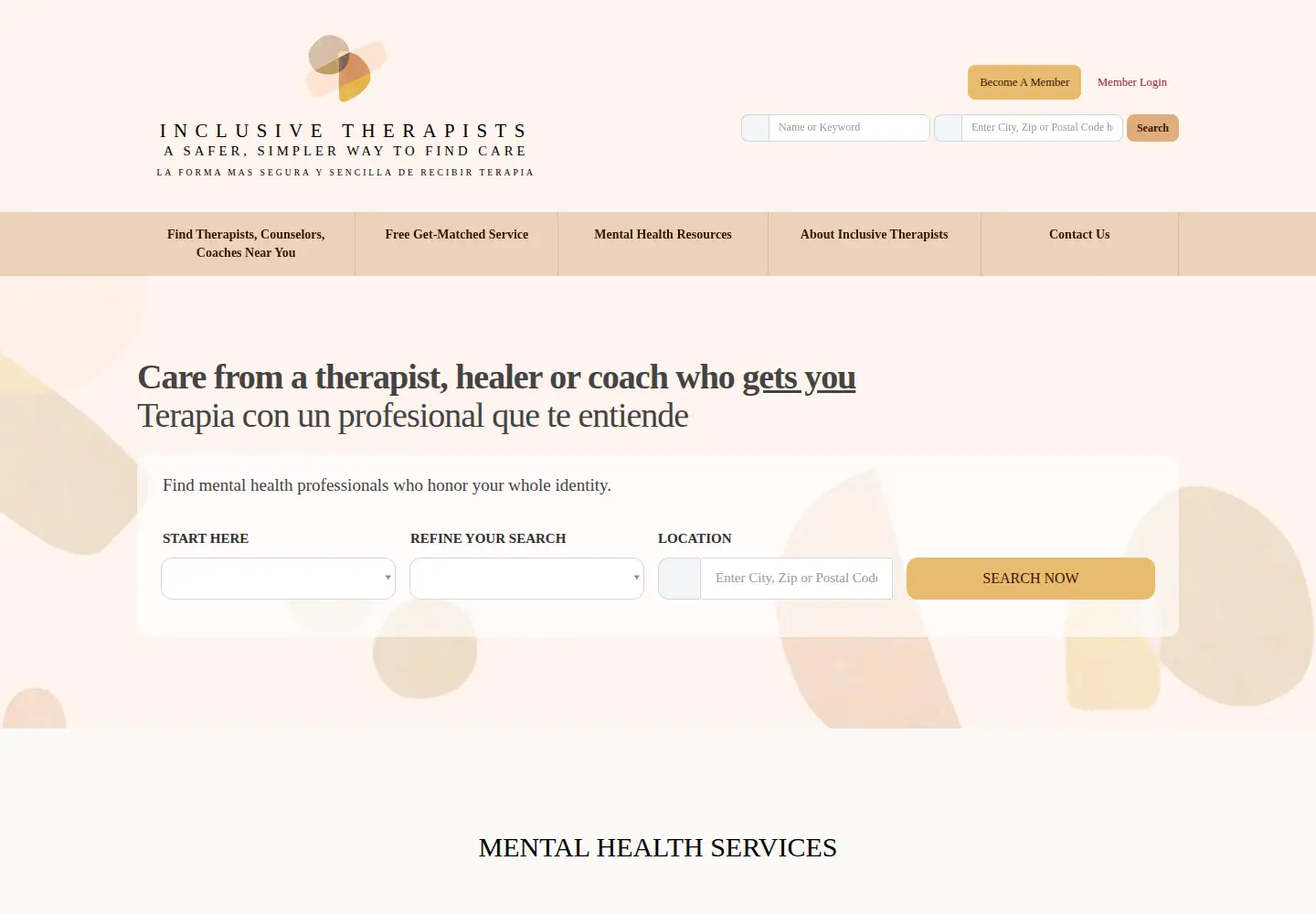 Screenshot of inclusivetherapists.com