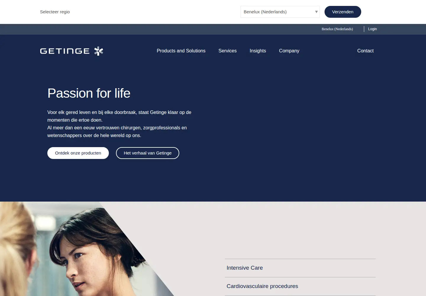 Screenshot of getinge.com
