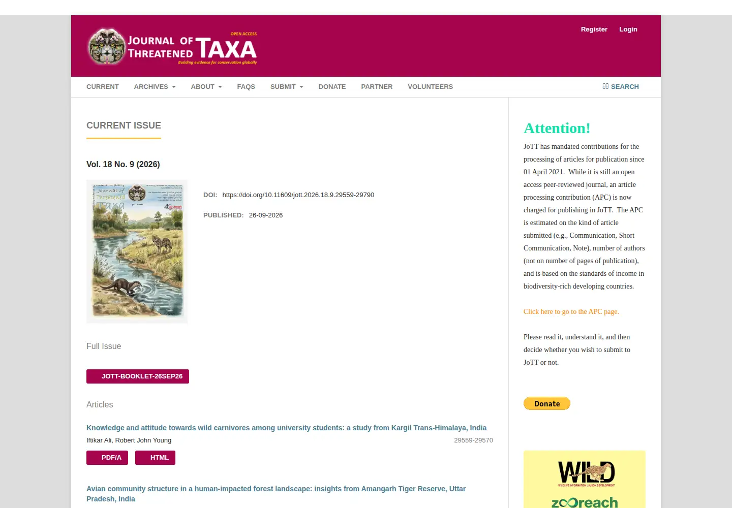 Screenshot of threatenedtaxa.org