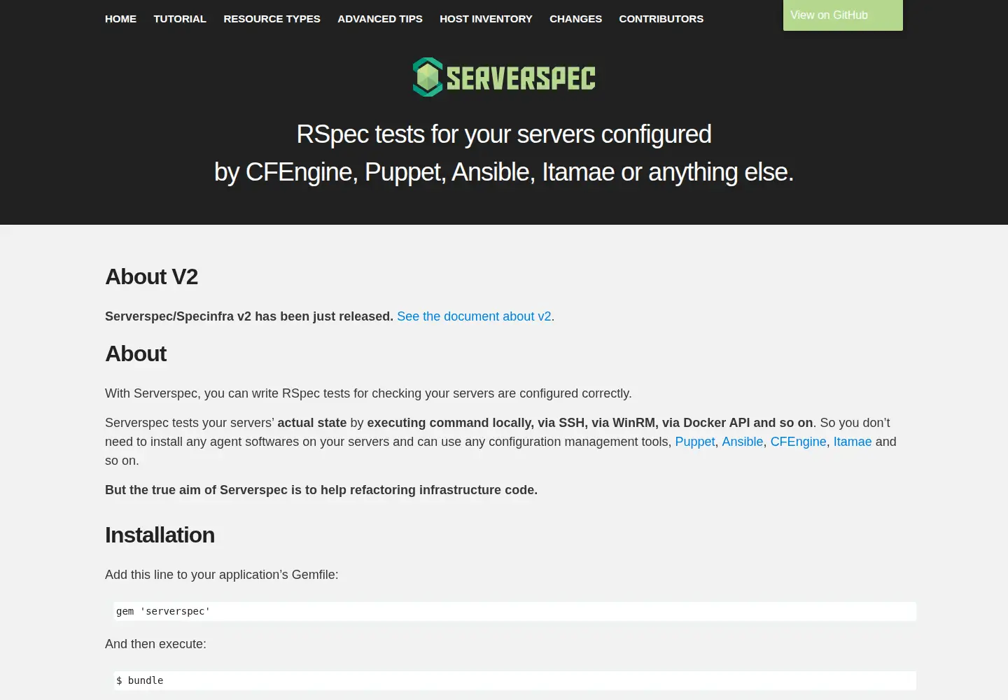 Captured homepage of serverspec.org in the current scan