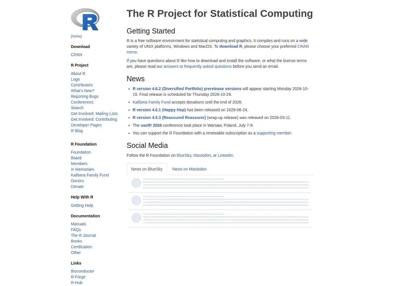 Captured homepage of r-project.org in the current scan