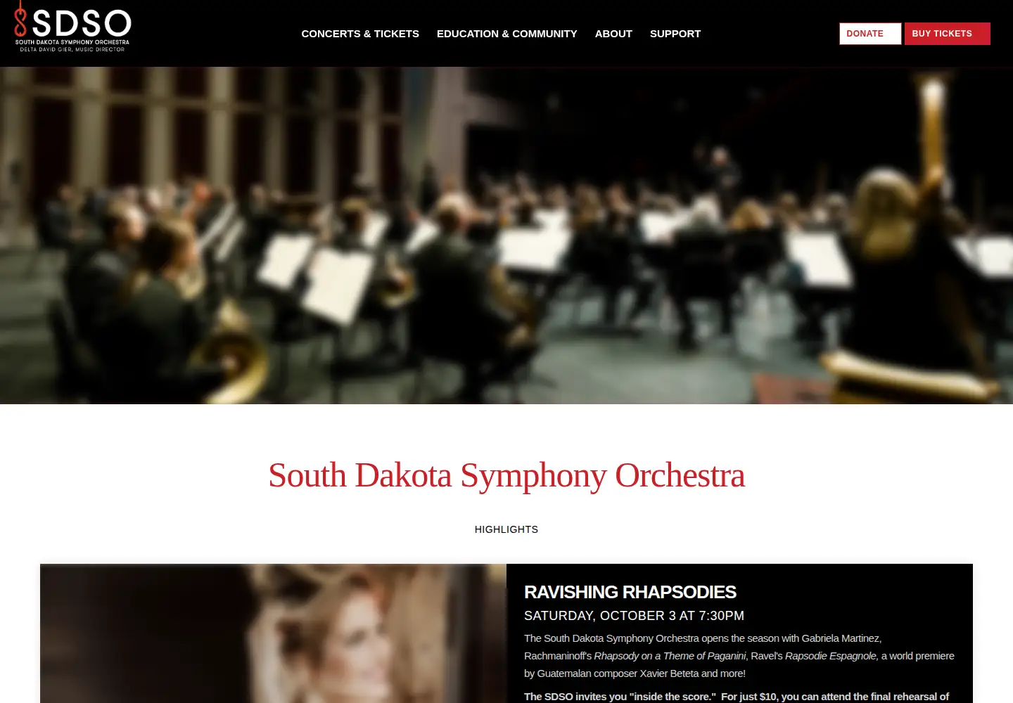 Screenshot of sdsymphony.org