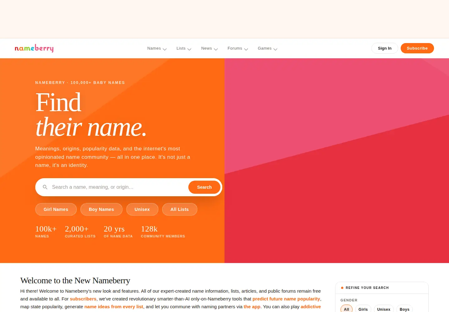 Screenshot of nameberry.com