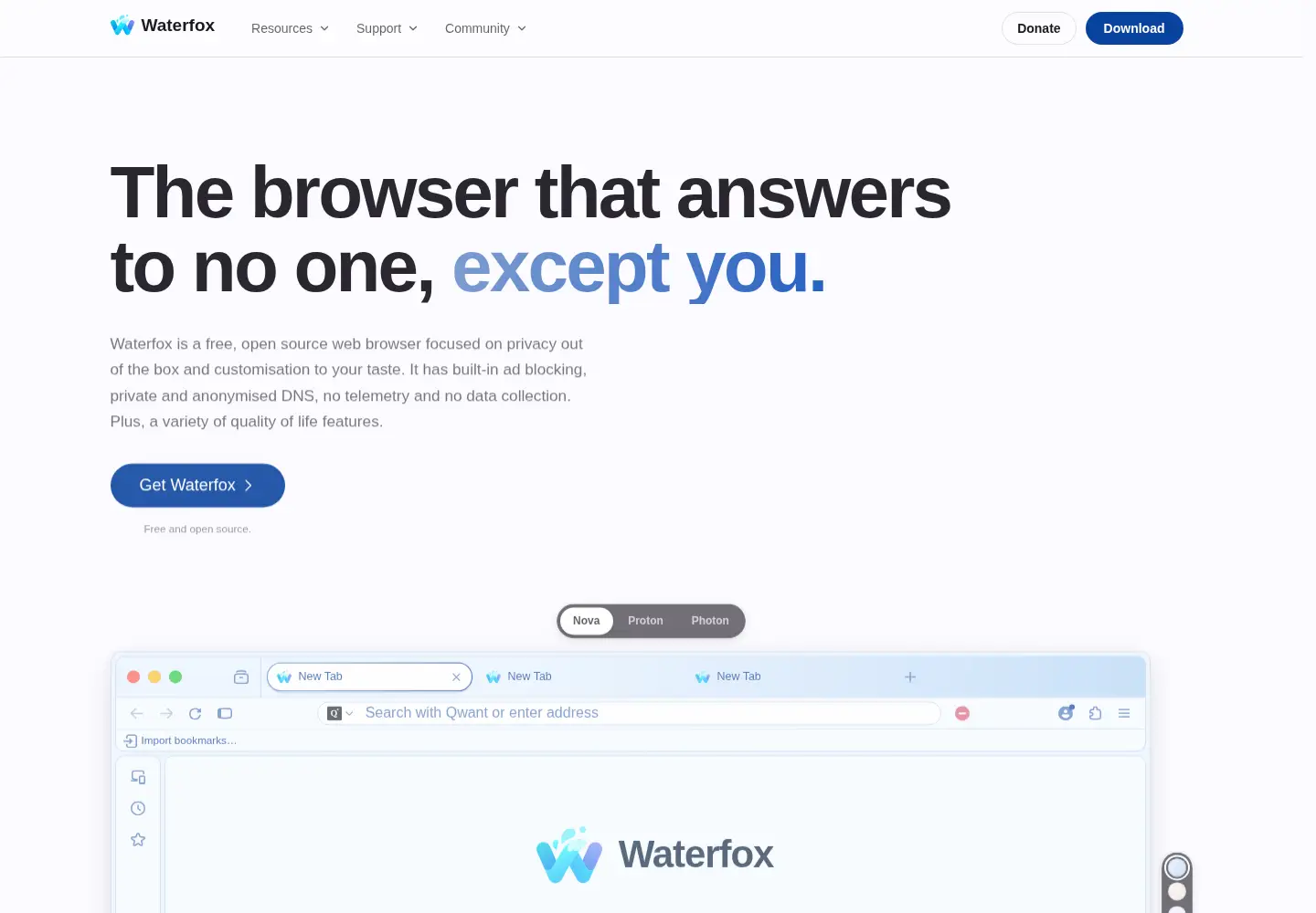 Screenshot of waterfox.net