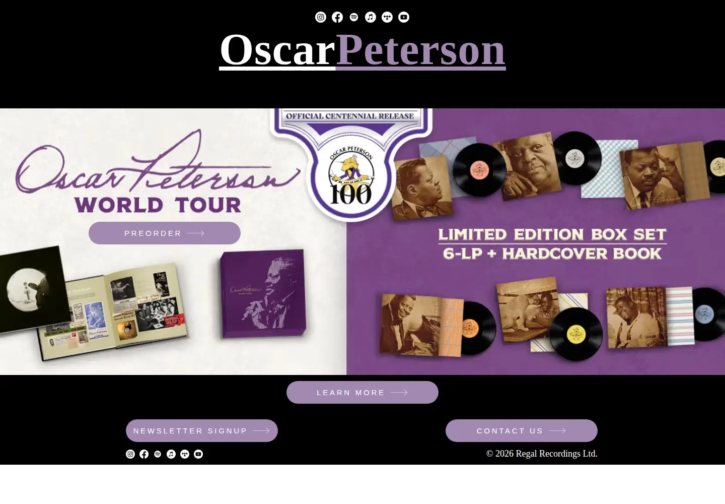 Captured homepage of oscarpeterson.com in the current scan