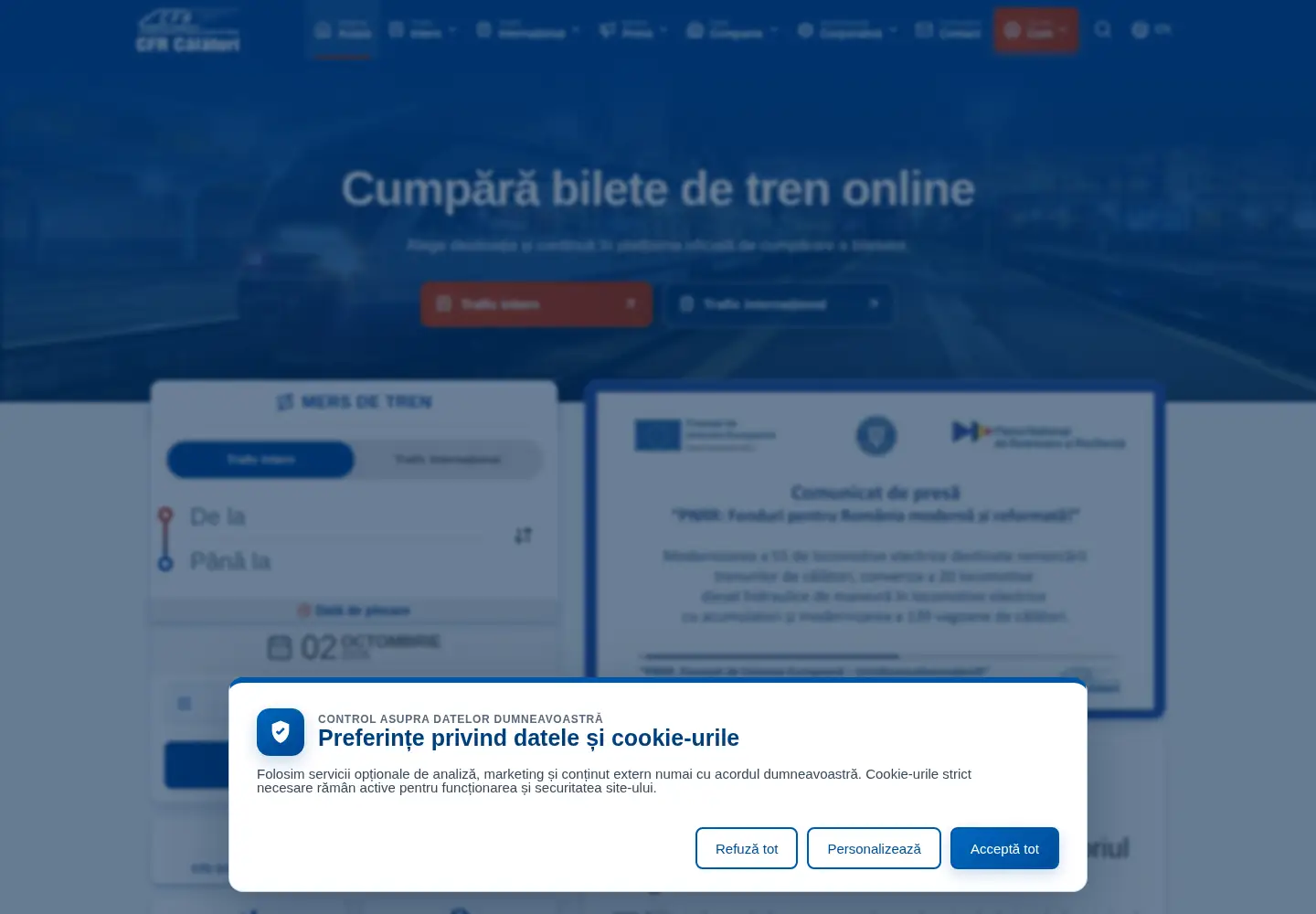 Screenshot of cfrcalatori.ro