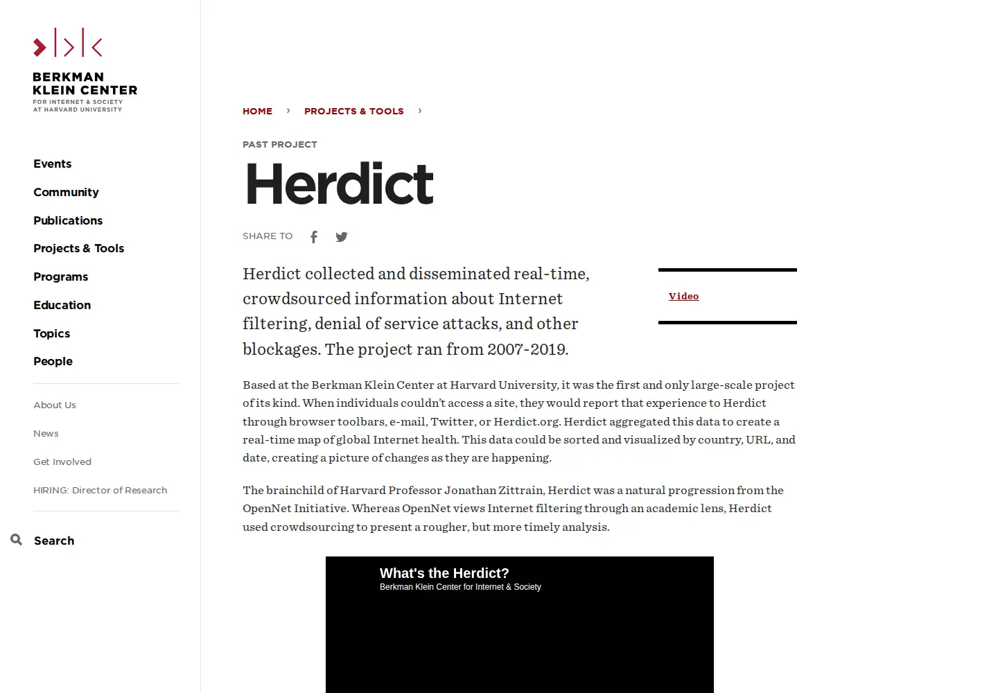 Captured homepage of herdict.org in the current scan