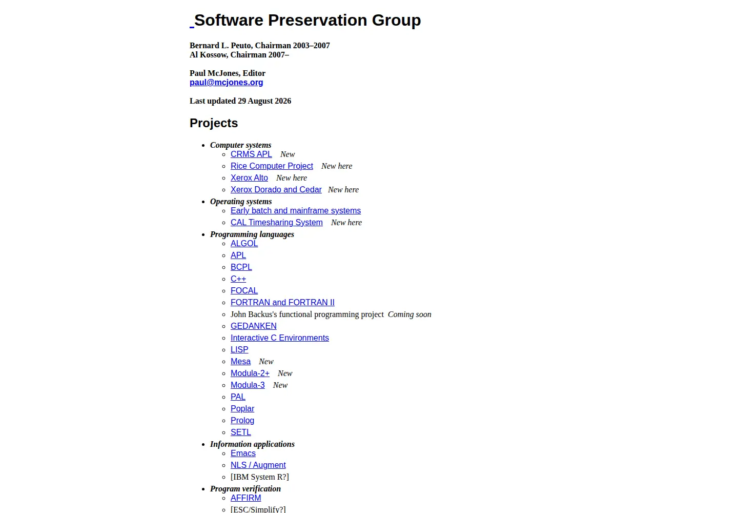 Screenshot of softwarepreservation.org