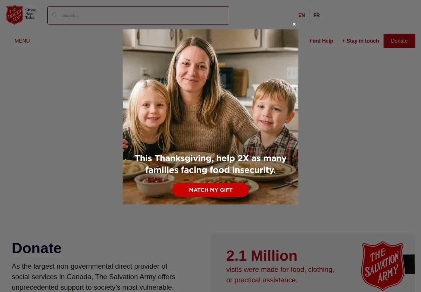 Screenshot of salvationarmy.ca