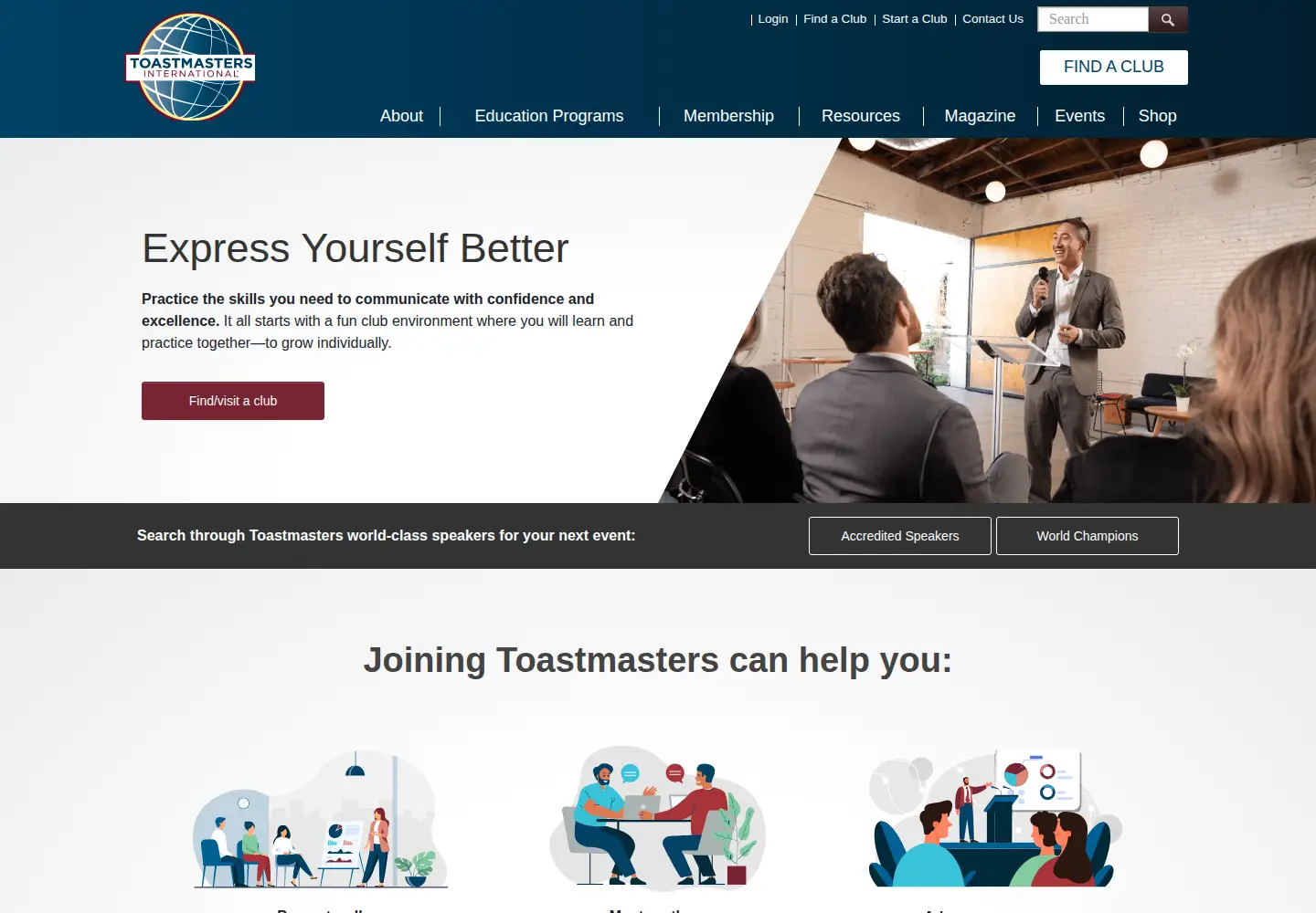 Screenshot of toastmasters.org