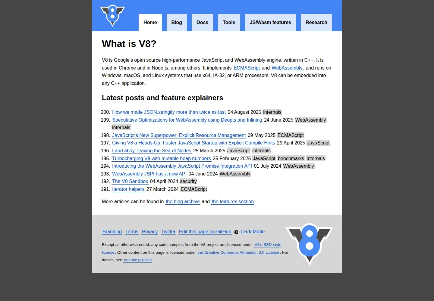Screenshot of v8.dev