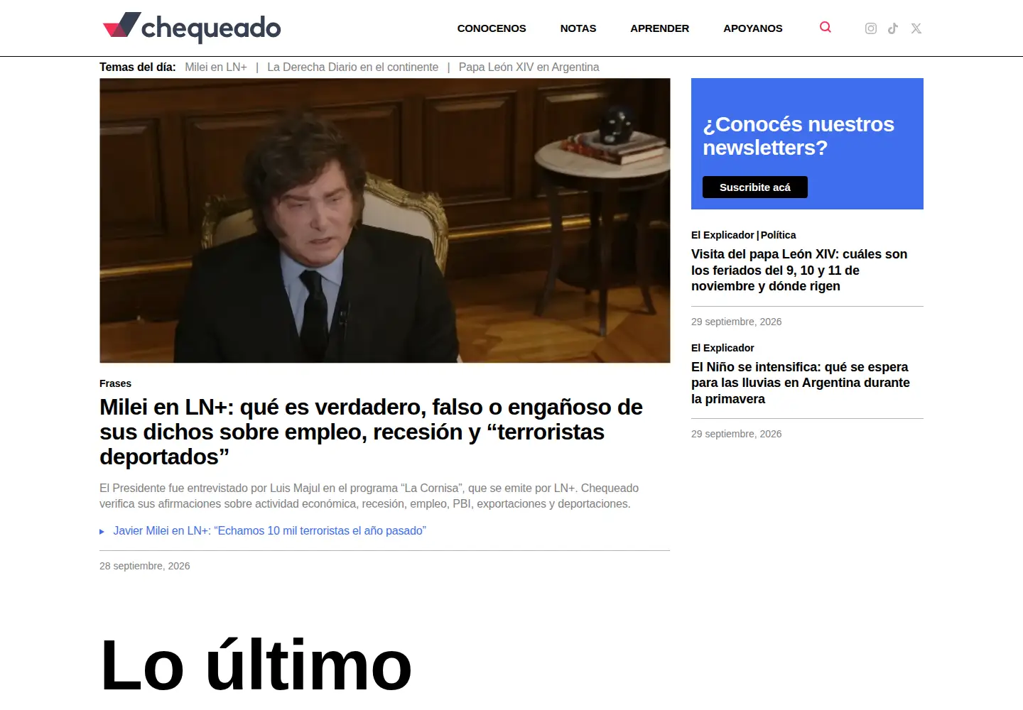 Screenshot of chequeado.com