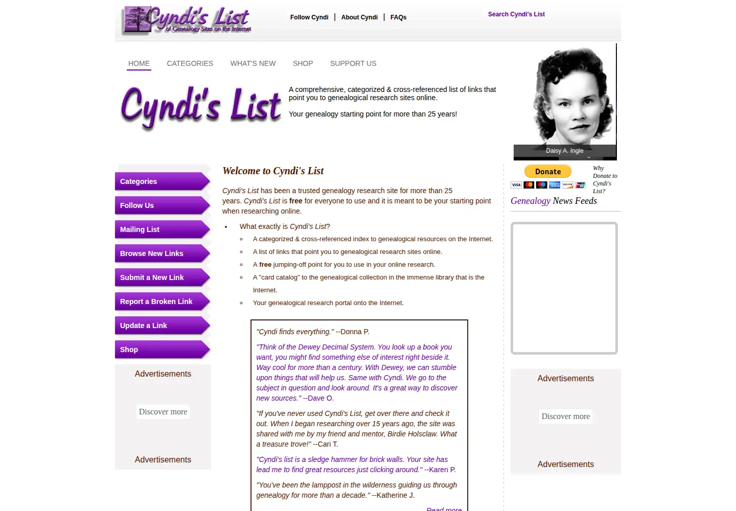 Screenshot of cyndislist.com