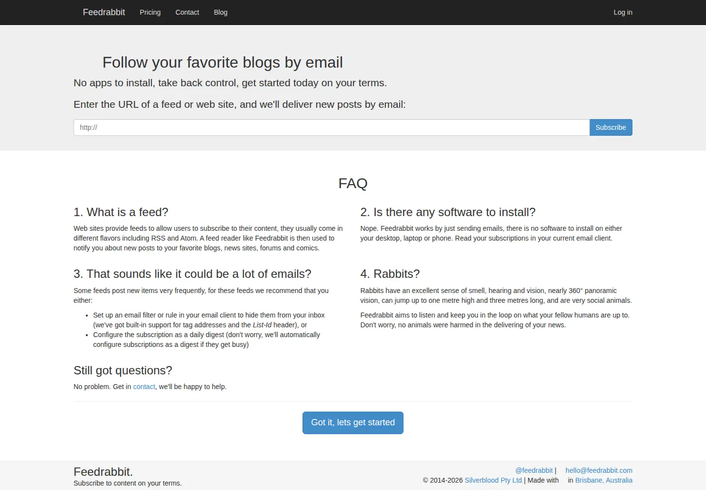 Screenshot of feedrabbit.com