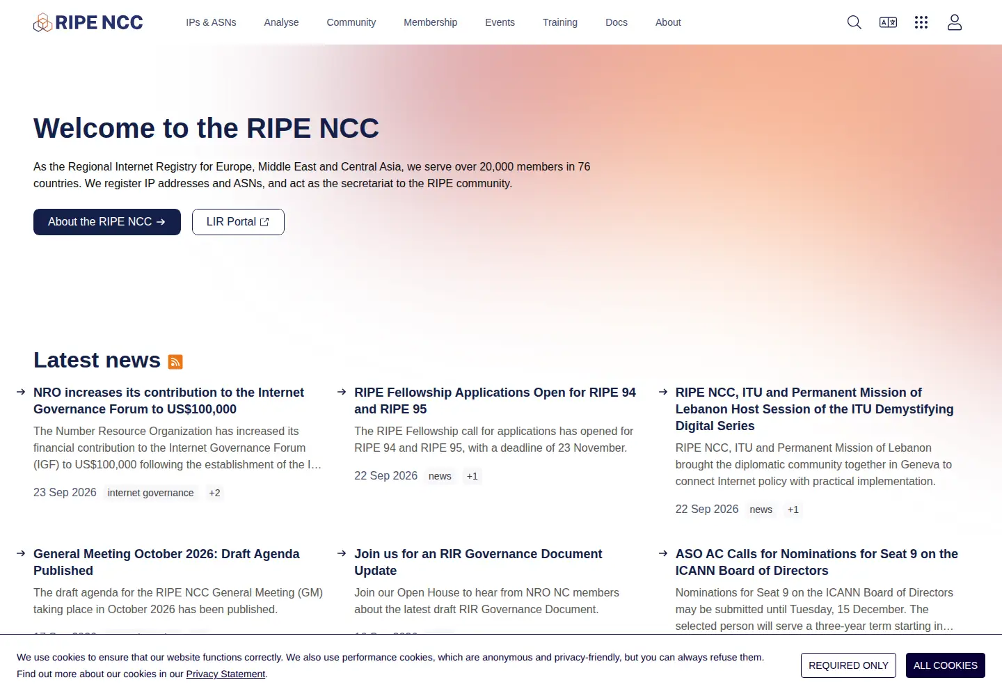 Screenshot of ripe.net