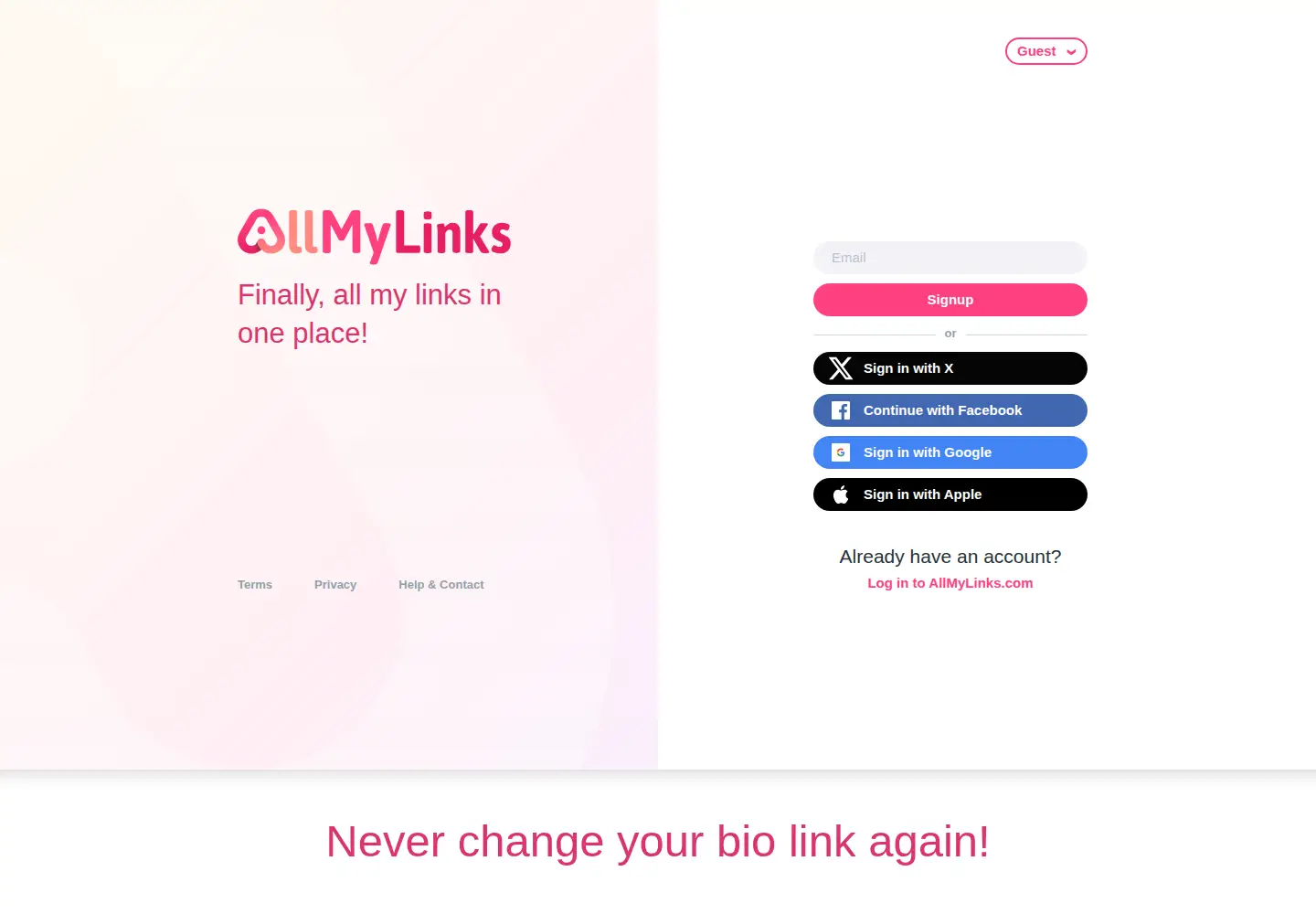 Screenshot of allmylinks.com