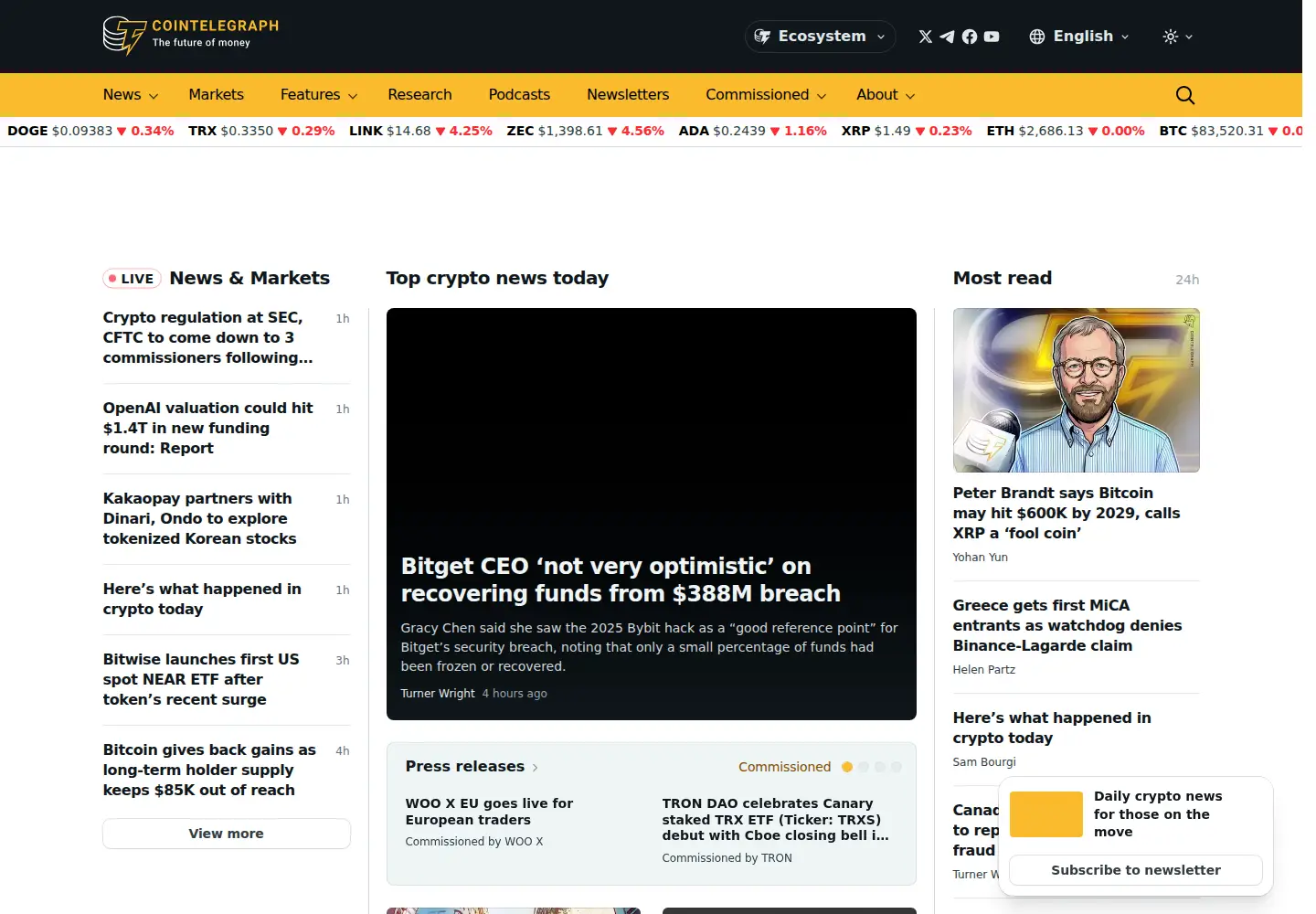 Screenshot of cointelegraph.com