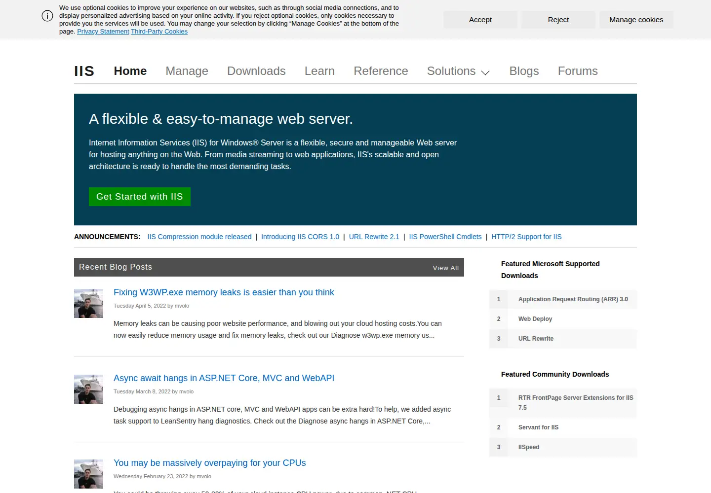 Screenshot of iis.net