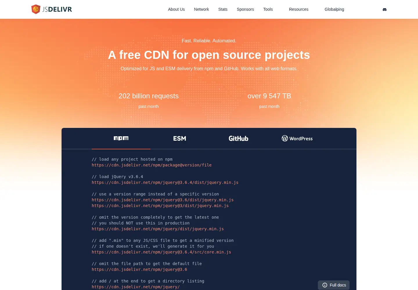 Captured homepage of jsdelivr.com in the current scan