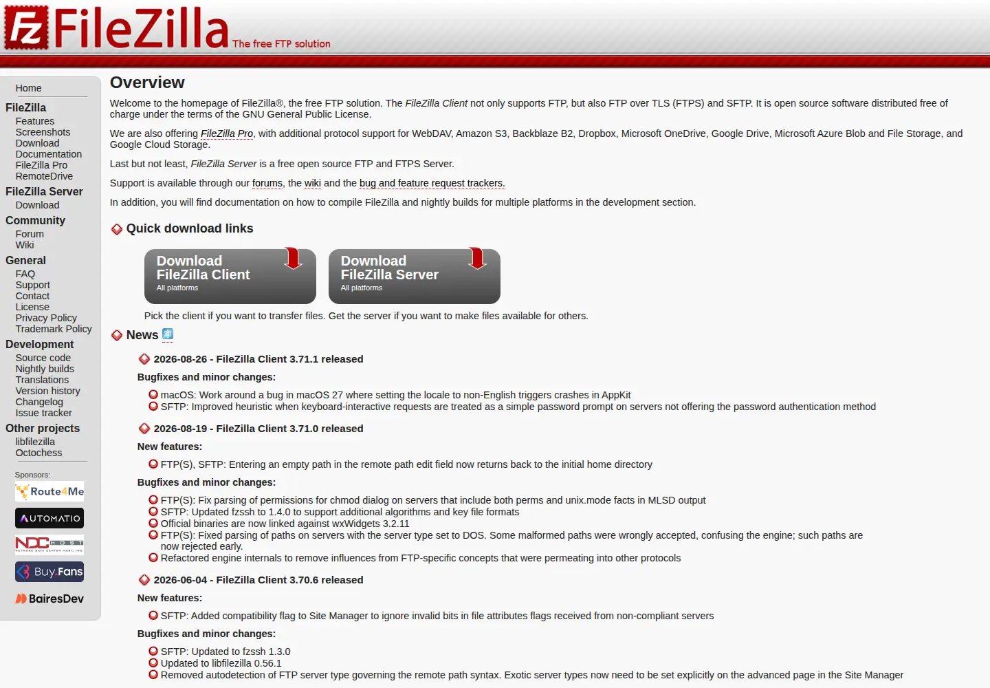 Screenshot of filezilla-project.org