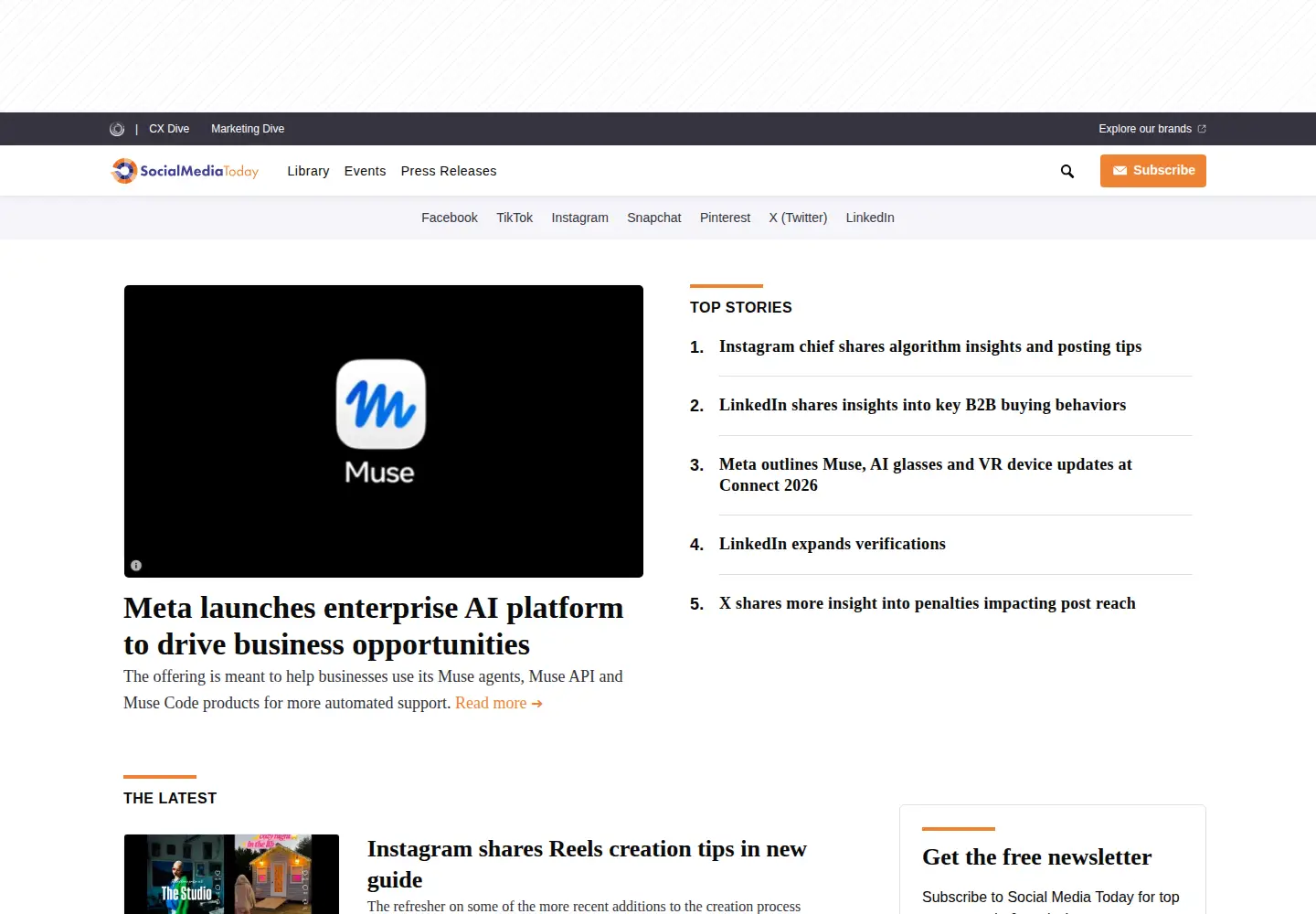 Screenshot of socialmediatoday.com