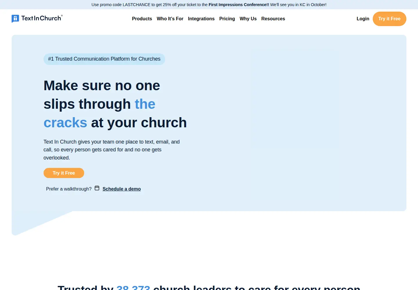 Captured homepage of textinchurch.com in the current scan