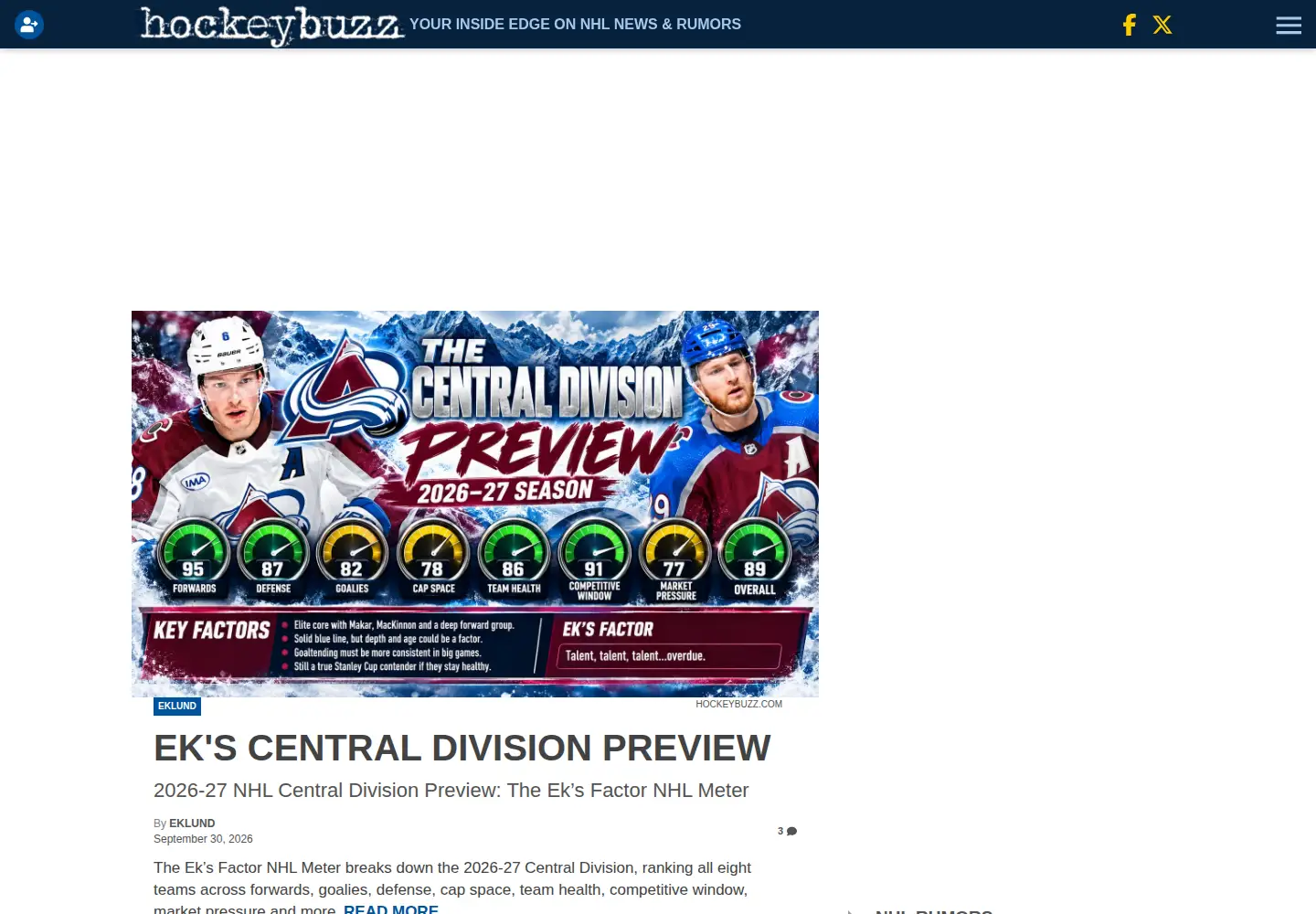 Screenshot of hockeybuzz.com