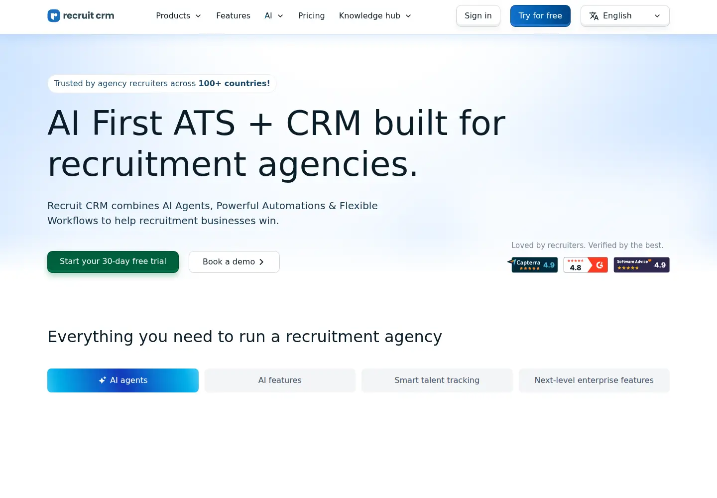 Screenshot of recruitcrm.io