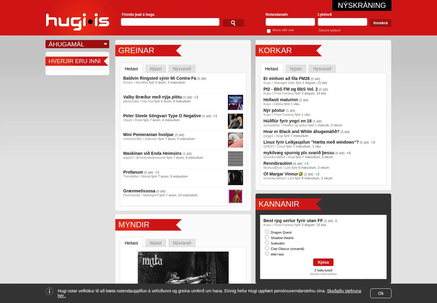 Captured homepage of hugi.is in the current scan