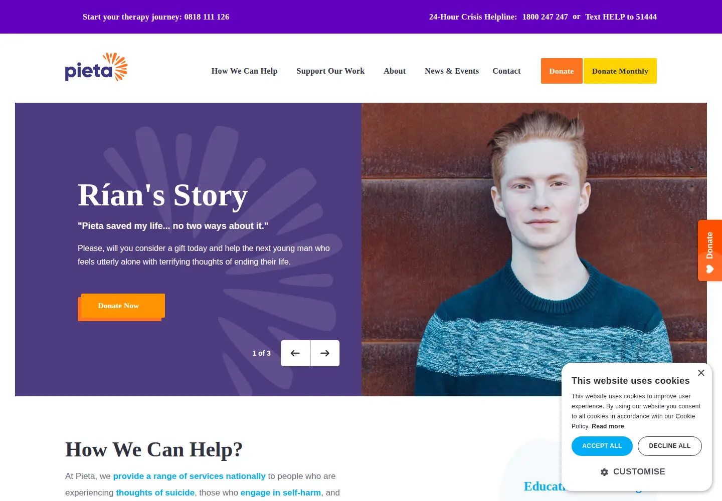 Screenshot of pieta.ie