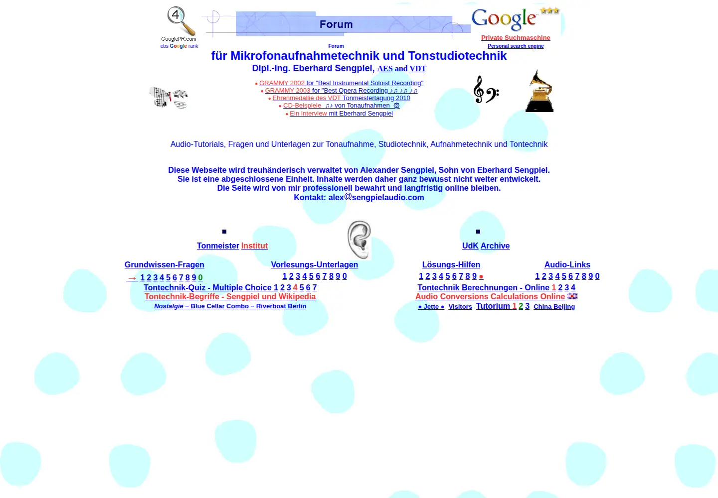 Screenshot of sengpielaudio.com