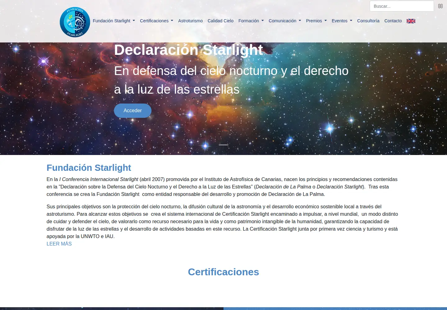 Screenshot of fundacionstarlight.org