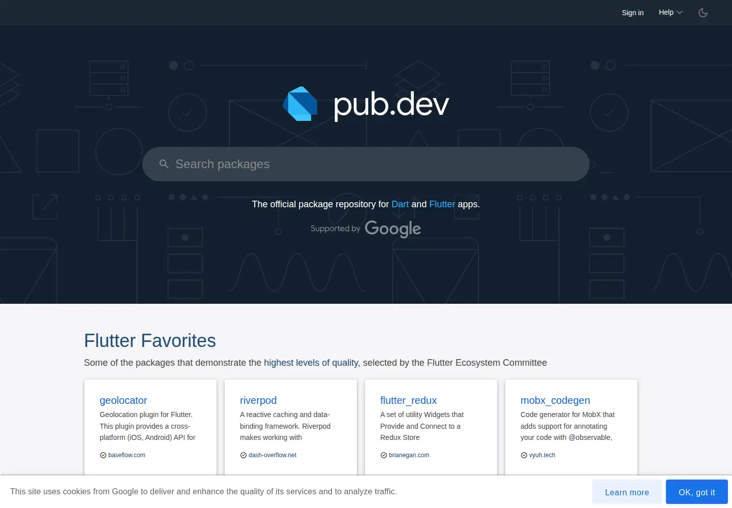 Screenshot of pub.dev