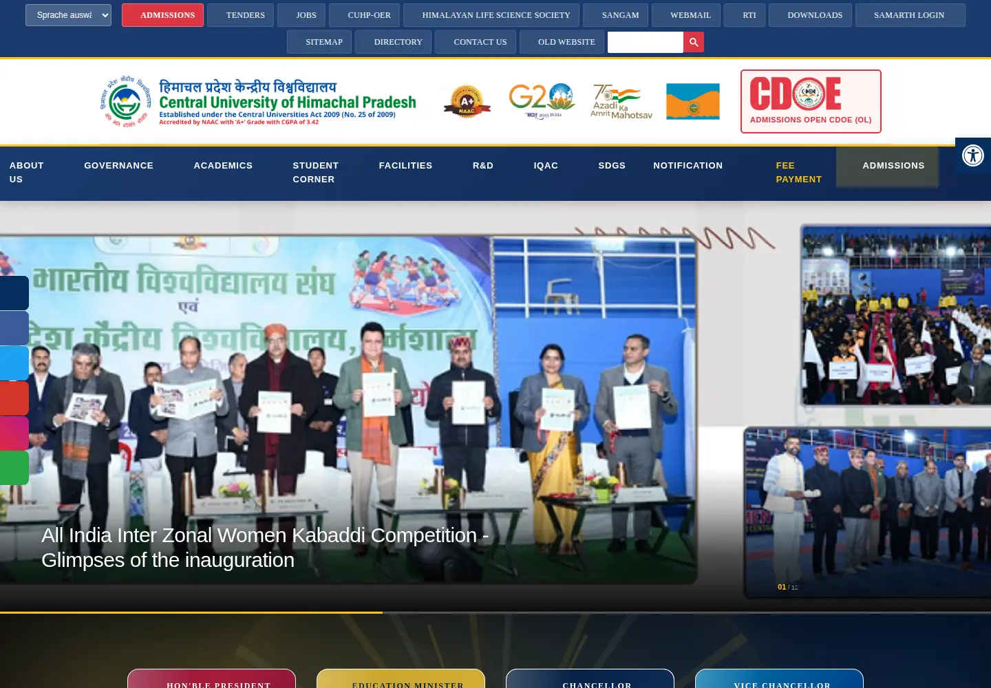 Screenshot of cuhimachal.ac.in