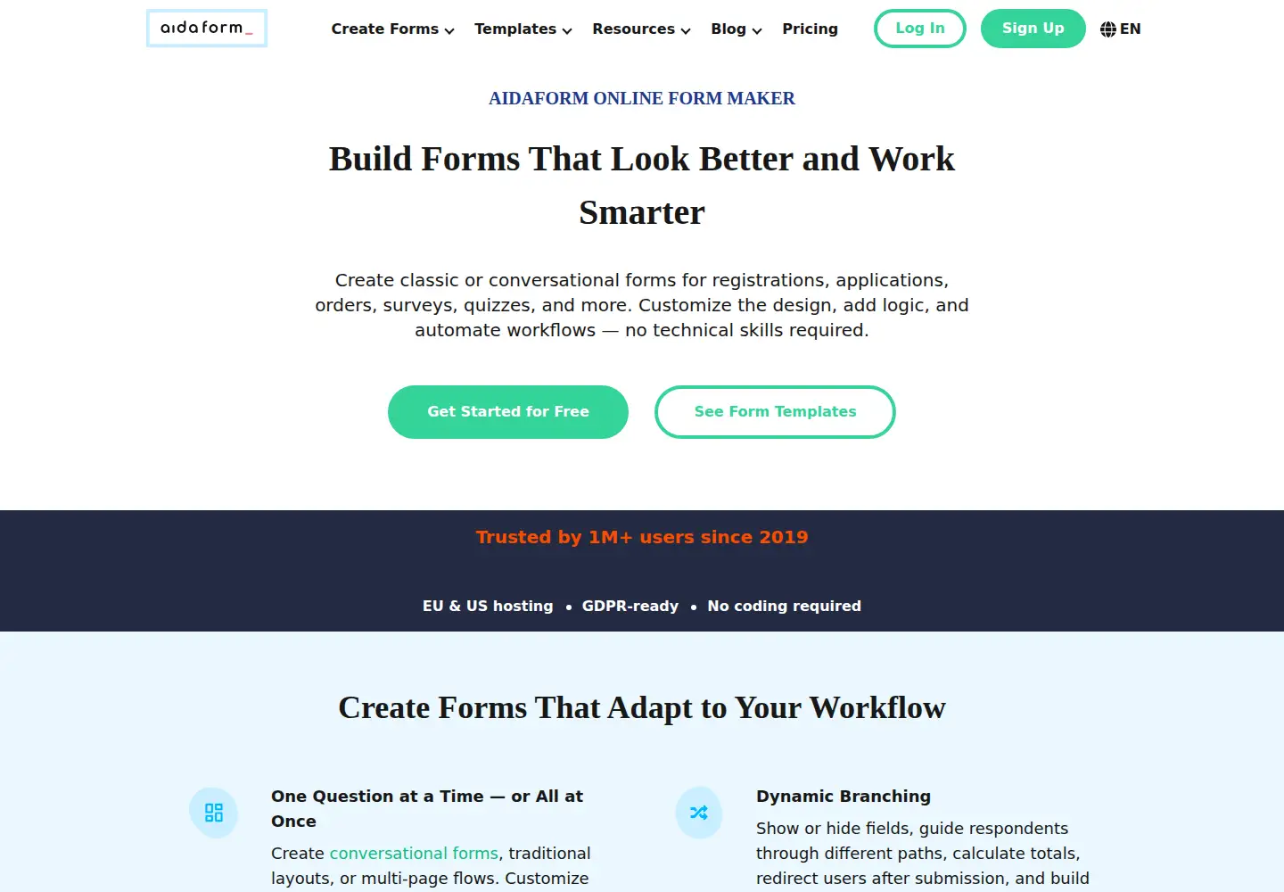 Screenshot of aidaform.com