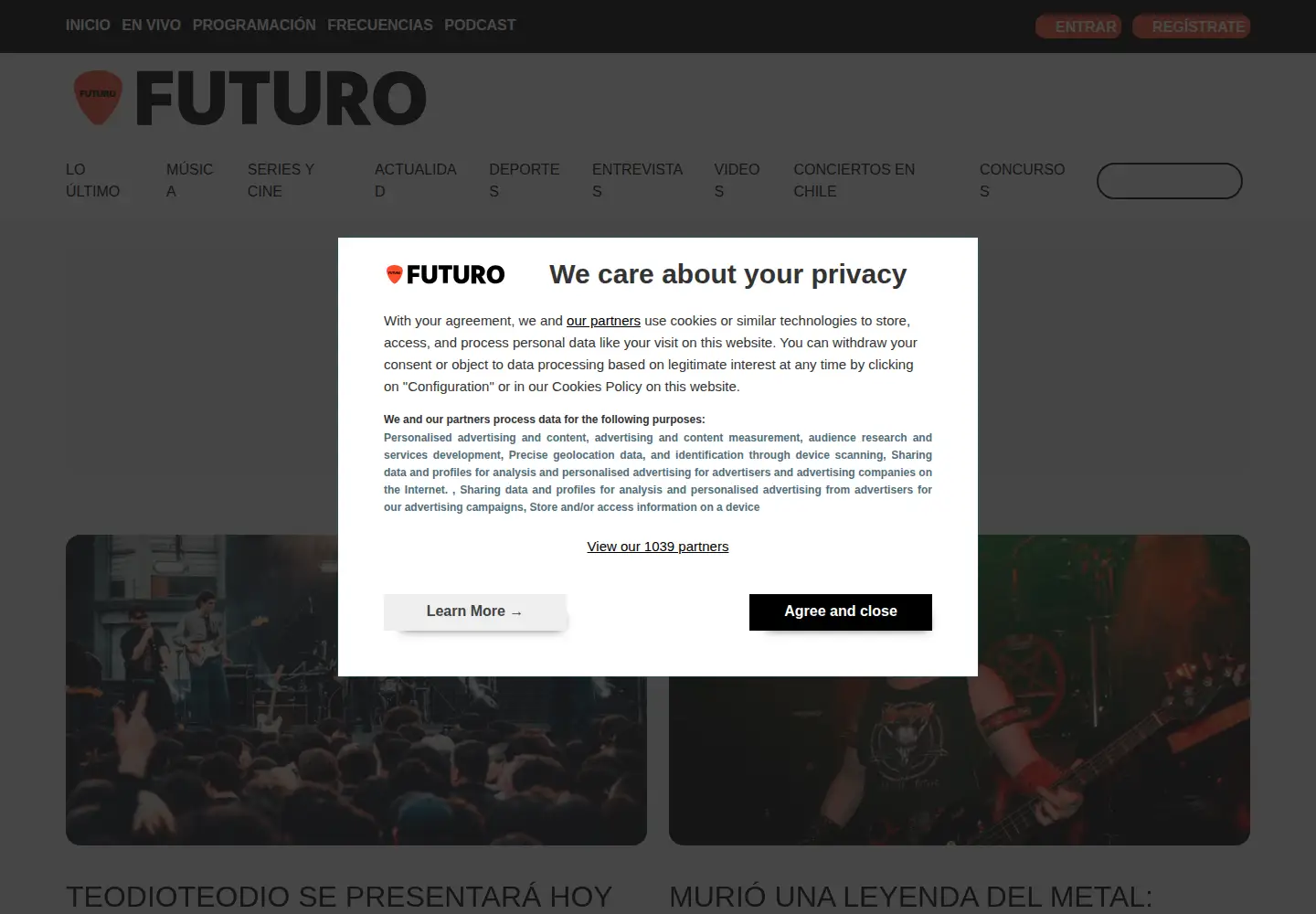 Captured homepage of futuro.cl in the current scan