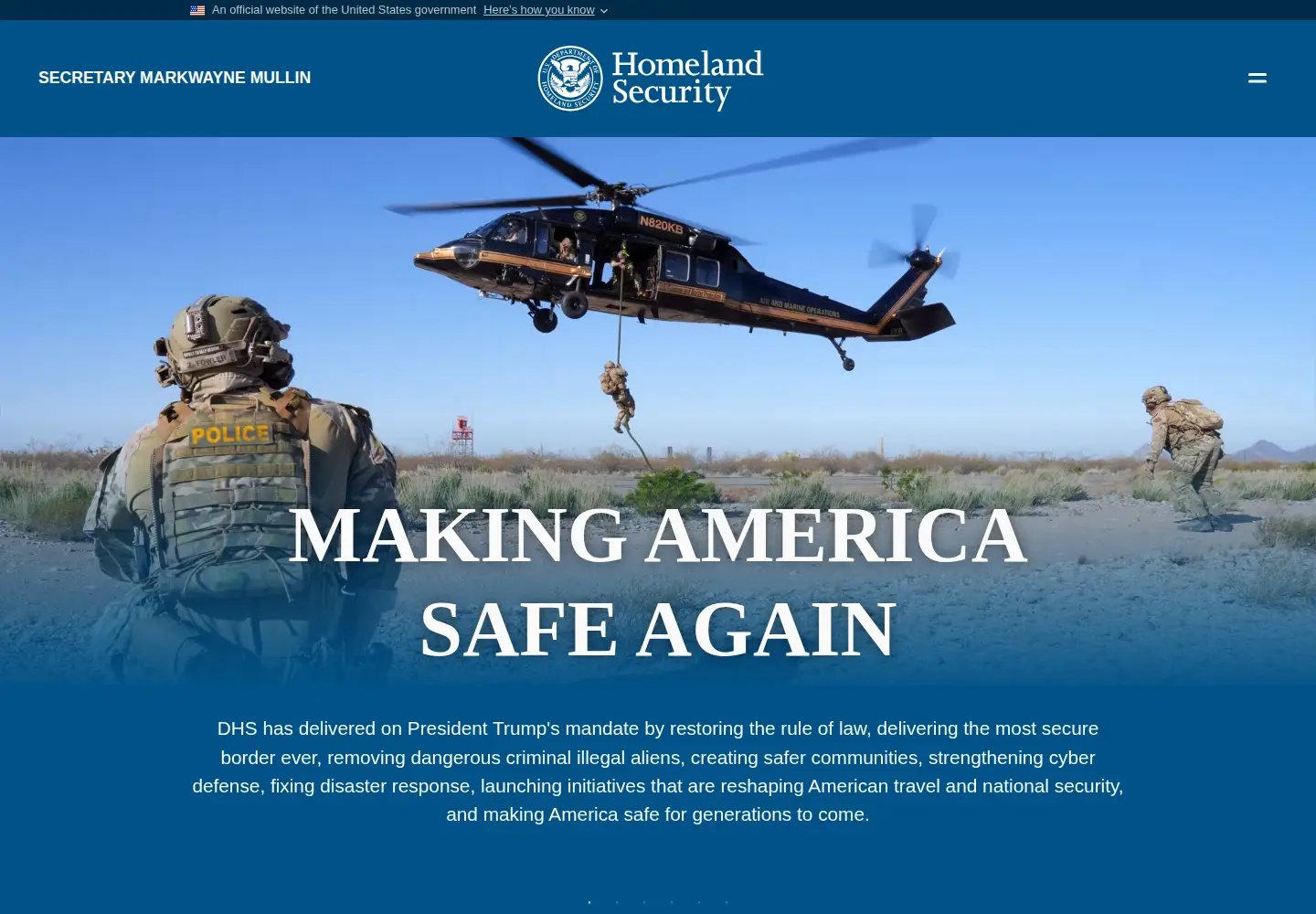 Screenshot of dhs.gov