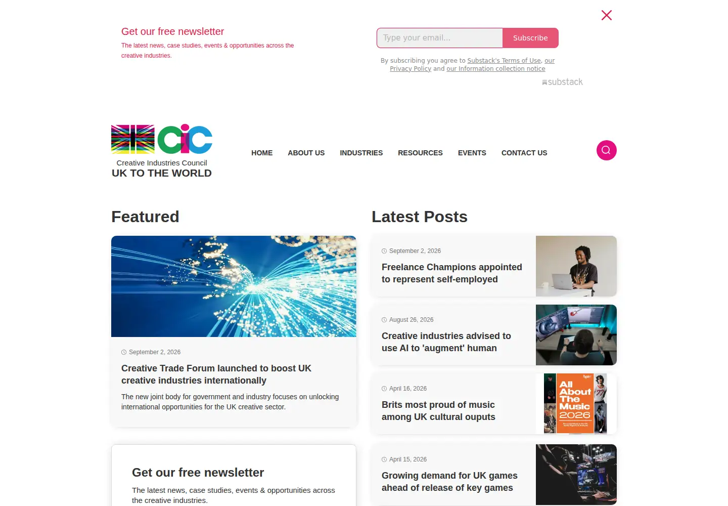 Screenshot of thecreativeindustries.co.uk