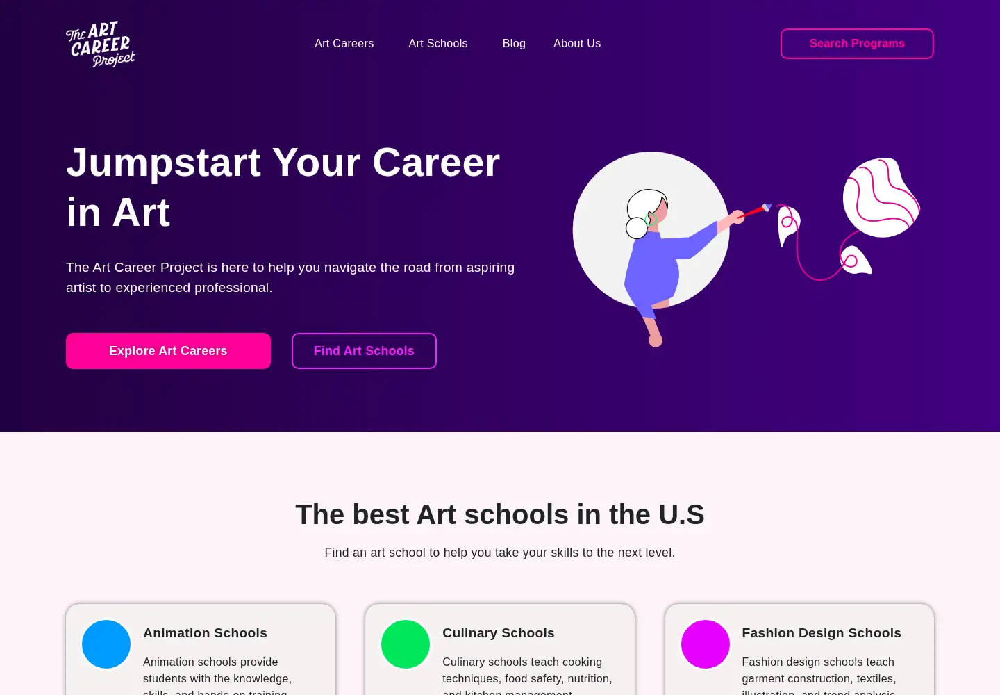 Screenshot of theartcareerproject.com