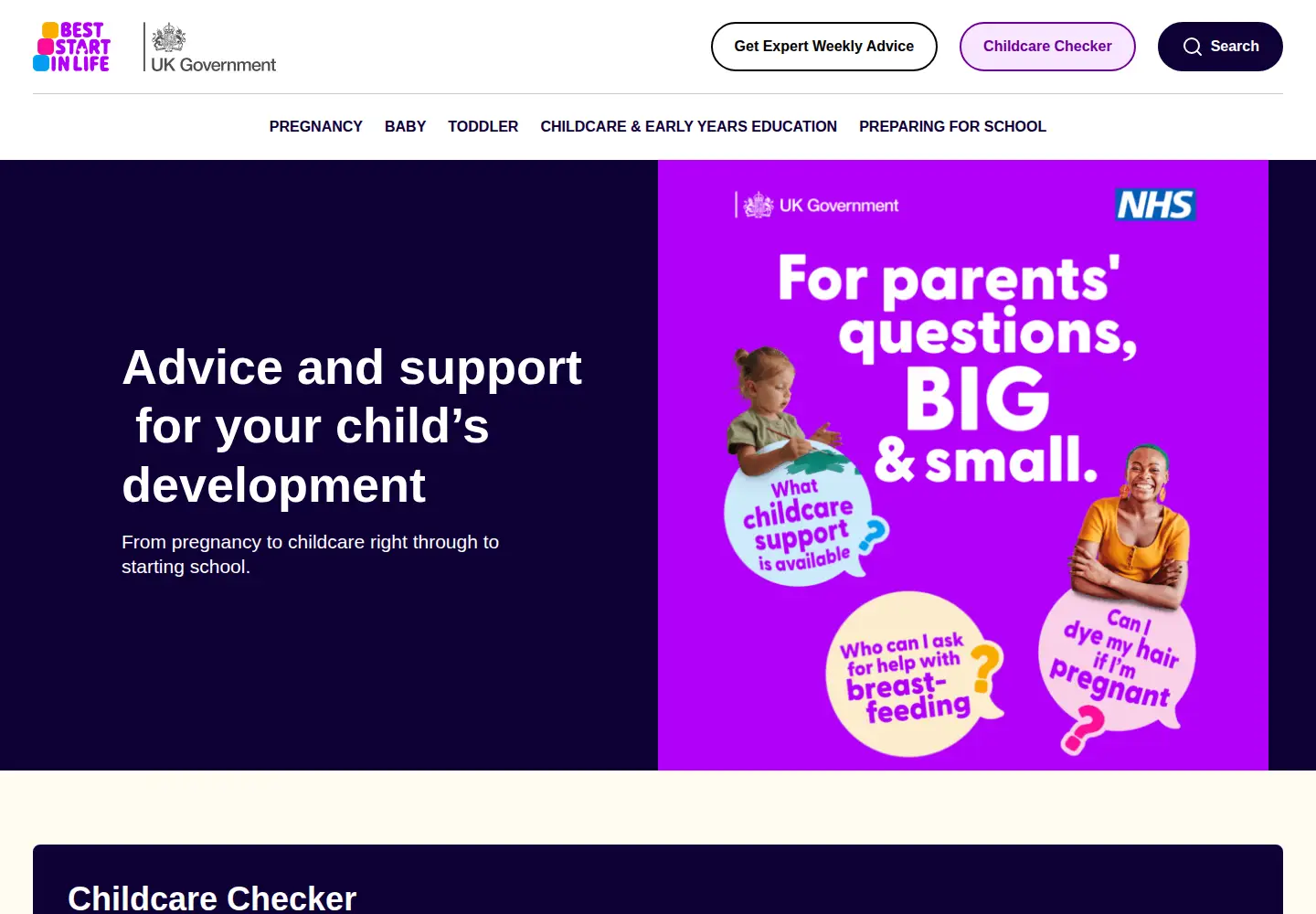 Screenshot of childcarechoices.gov.uk