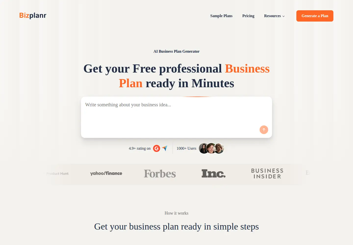 Screenshot of bizplanr.ai