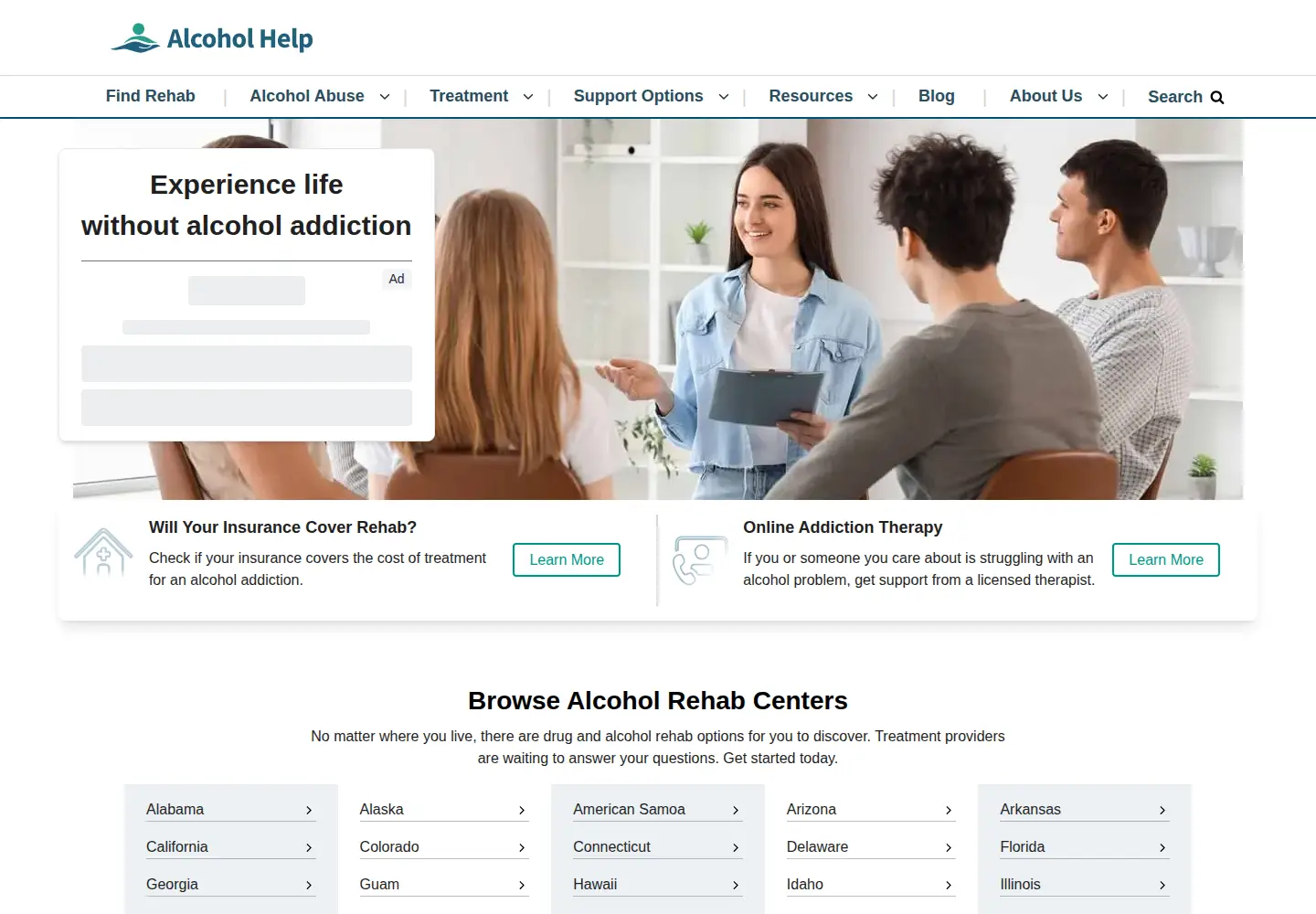 Screenshot of alcoholrehabguide.org