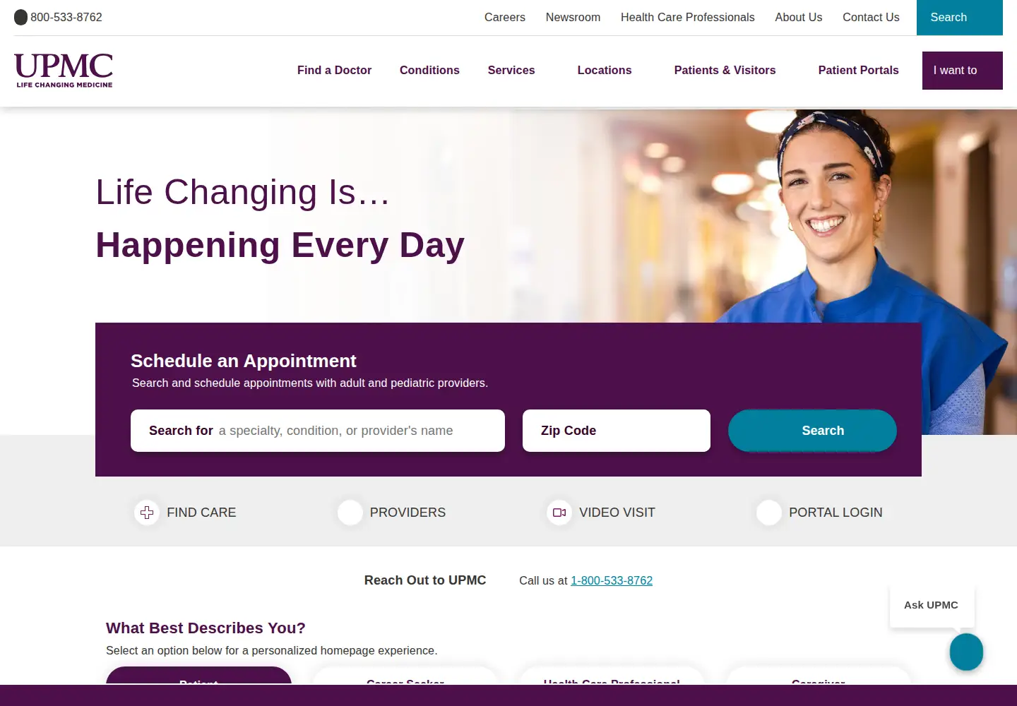Screenshot of upmc.edu