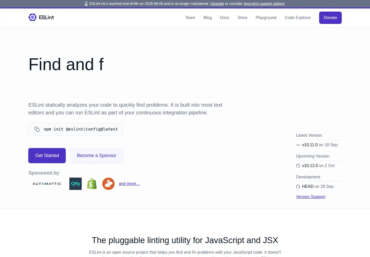 Screenshot of eslint.org