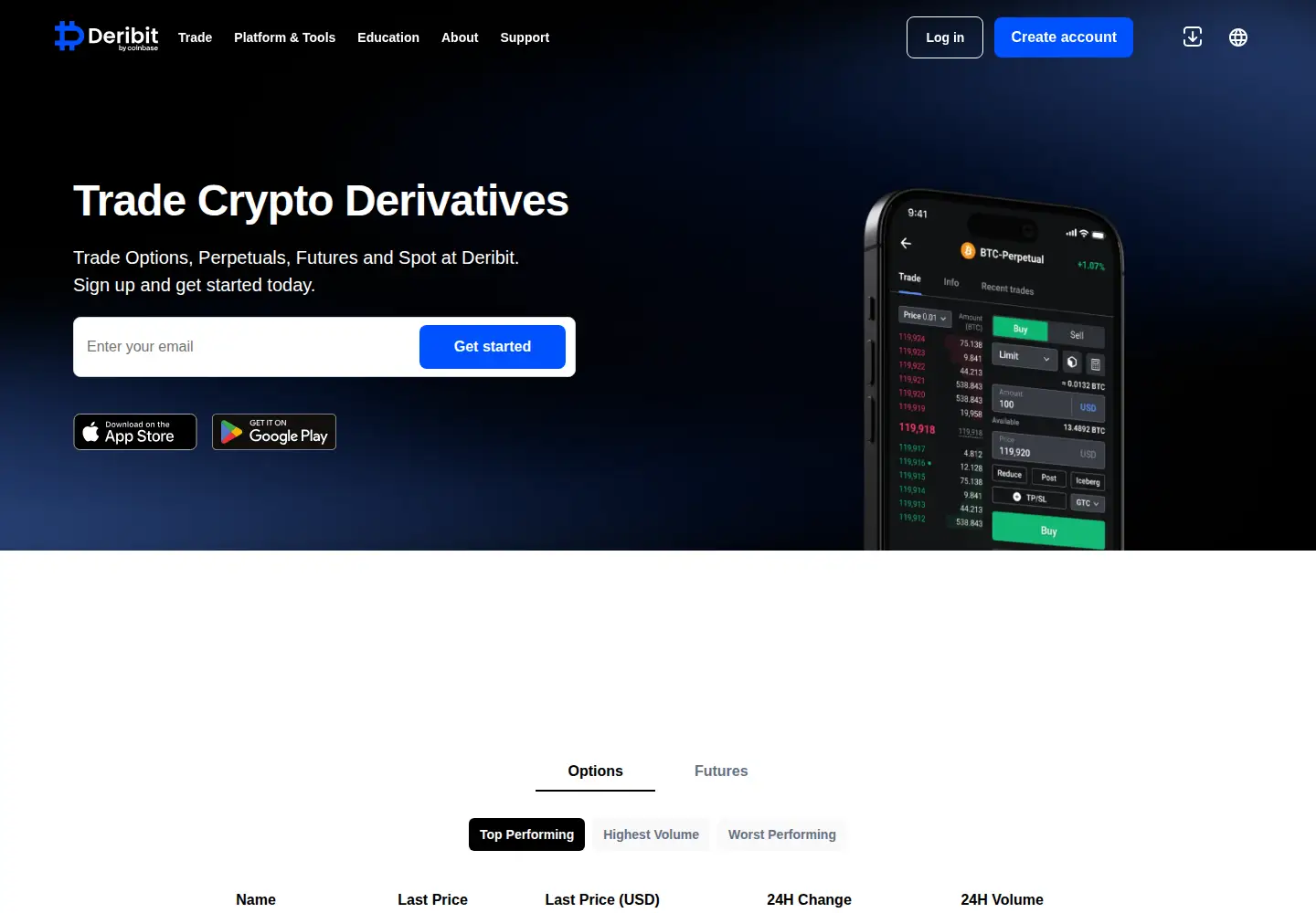 Screenshot of deribit.com