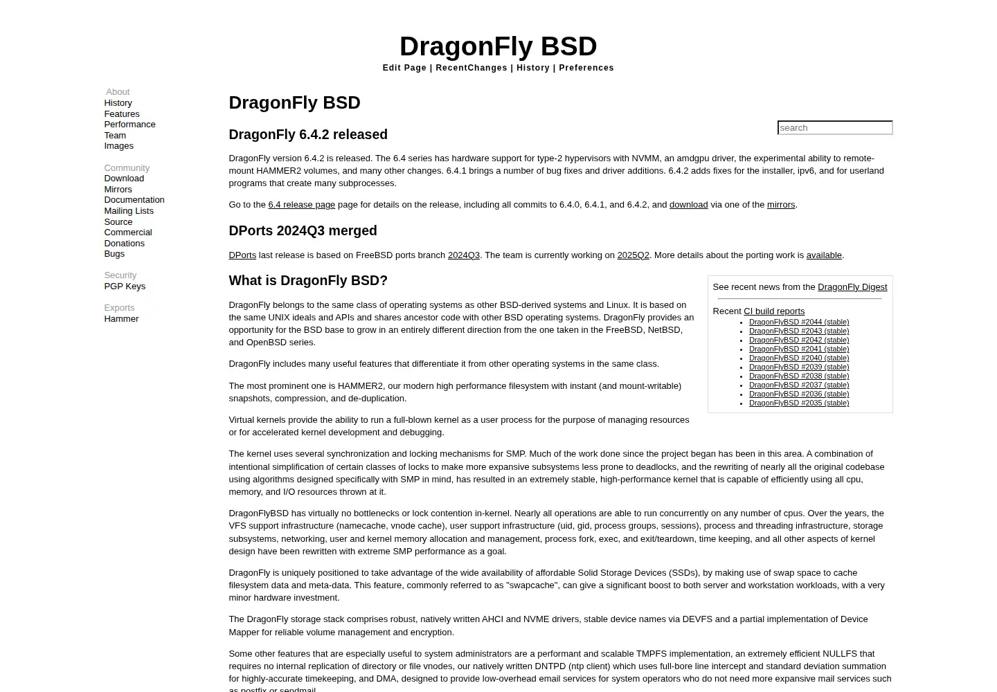 Screenshot of dragonflybsd.org