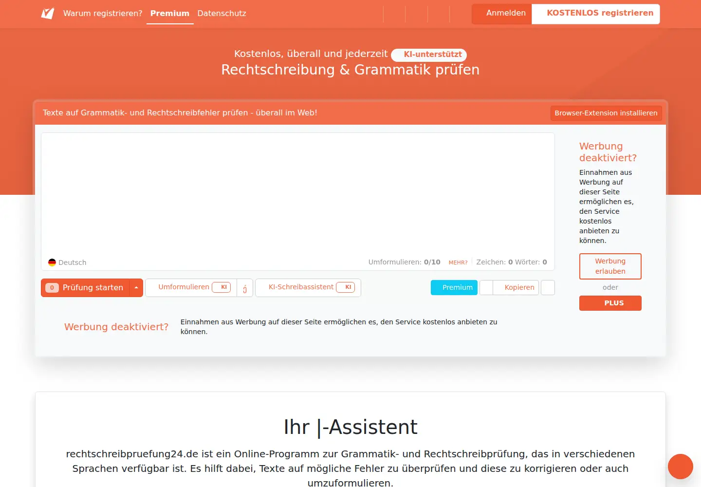 Screenshot of rechtschreibpruefung24.de