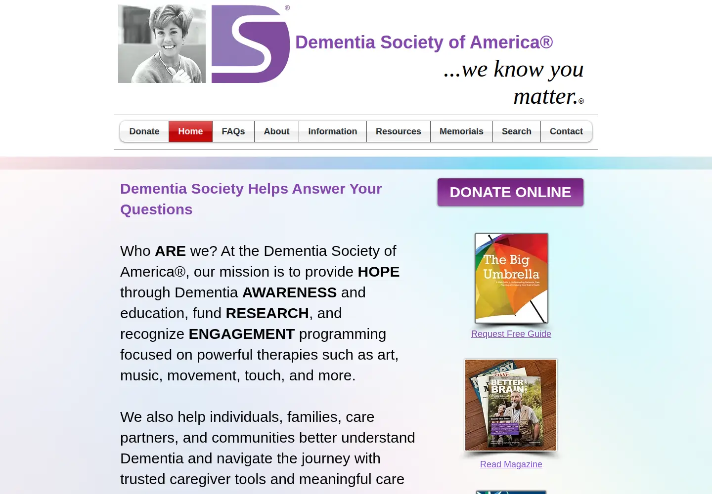 Screenshot of dementiasociety.org